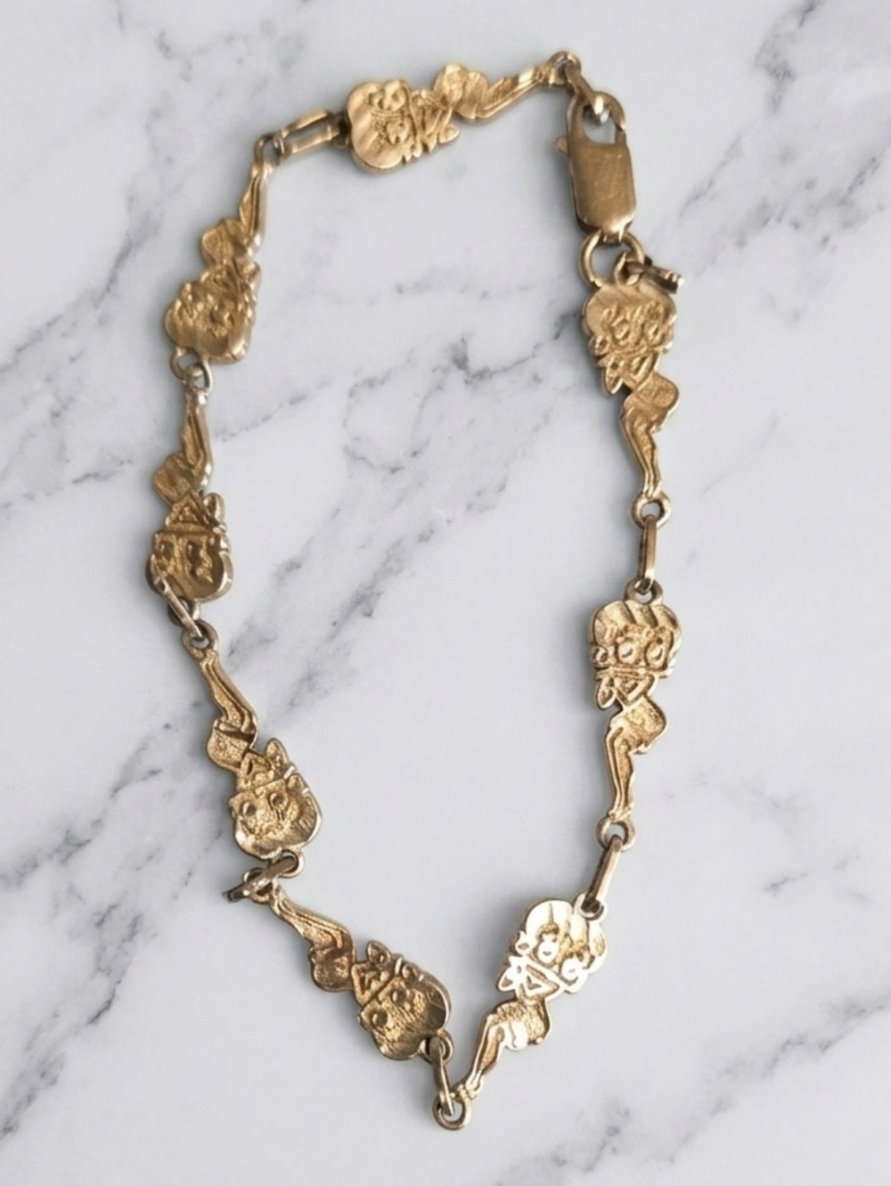 RARE 10k Gold Betty Boop 8-Character Figural Link Bracelet Heavy Collector's Pie